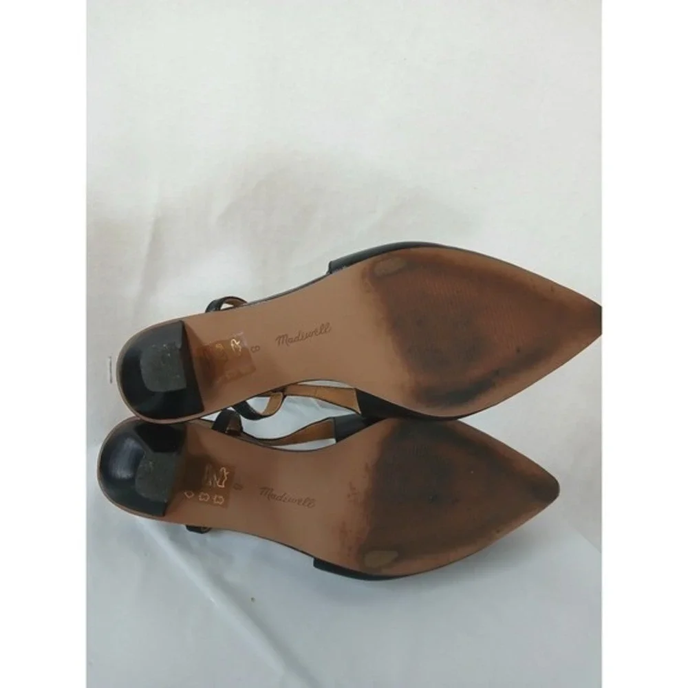 Madewell The Debbie Genuine Leather Slingback Pump Black Pointed Toe Kitten sz 8